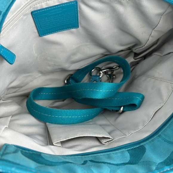 Coach Blue Teal Monogram Shoulder Tote Bag - Picture 7 of 16